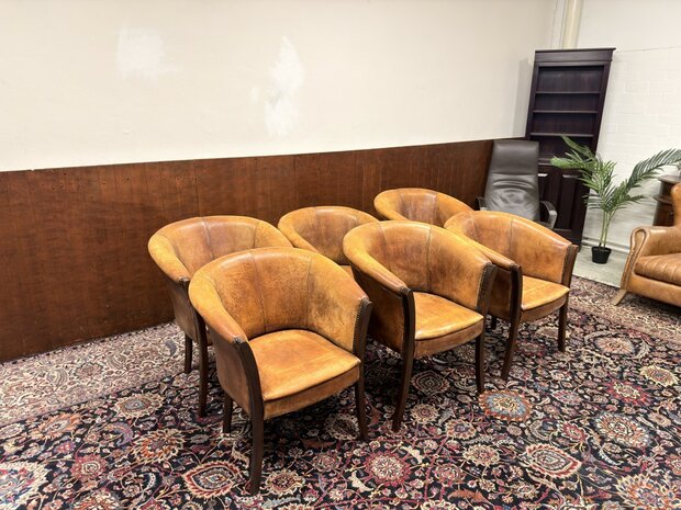 Klassiek-Engels-Antiek-Oud-Chesterfield-Schaapsleder-Schaap-Leder-Set-Stoelen-Eetkamerstoelen-Stoel