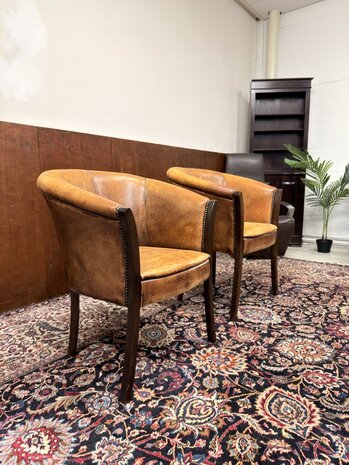 Klassiek-Engels-Antiek-Oud-Chesterfield-Schaapsleder-Schaap-Leder-Set-Stoelen-Eetkamerstoelen-Stoel