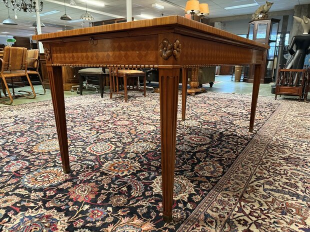 Klassiek-Antiek-Oud-Engels-Chesterfield-Schrijftafel-Bureau-Desk-met-Groen-Leder-Ingelegd-7