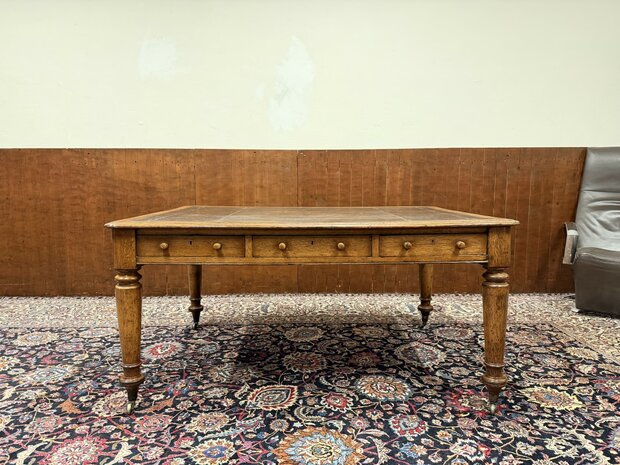 Antiek-Klassiek-Oud-Engels-Chesterfield-Schrijftafel-Bureau-Partnerdesk