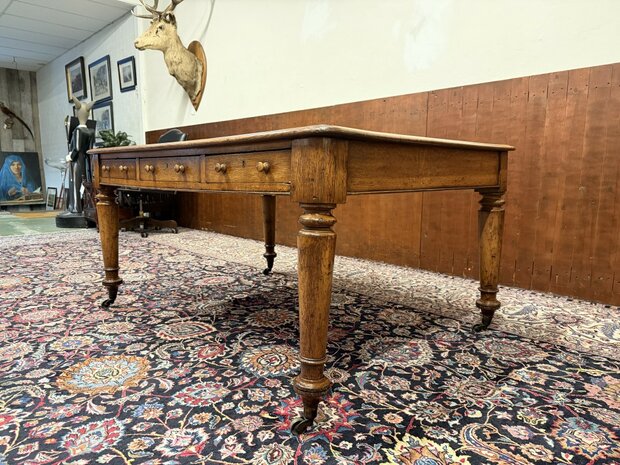 Antiek-Klassiek-Oud-Engels-Chesterfield-Schrijftafel-Bureau-Partnerdesk