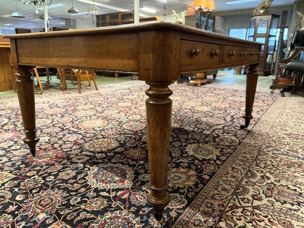 Antiek-Klassiek-Oud-Engels-Chesterfield-Schrijftafel-Bureau-Partnerdesk