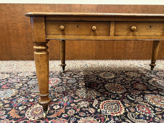 Antiek-Klassiek-Oud-Engels-Chesterfield-Schrijftafel-Bureau-Partnerdesk