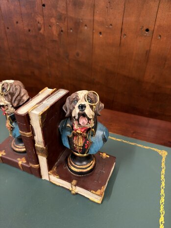 Klassiek-Engels-Vintage-Antiek-Oud-Chesterfield-Boxer-Boekensteun-Boeken-Steun