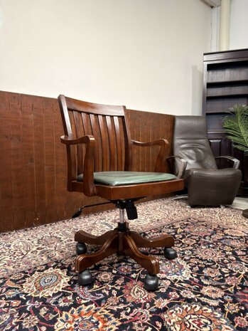 Klassiek-Antiek-Oud-Chesterfield-Engels-Vintage-Bureaustoel-Stoel-President-Chair