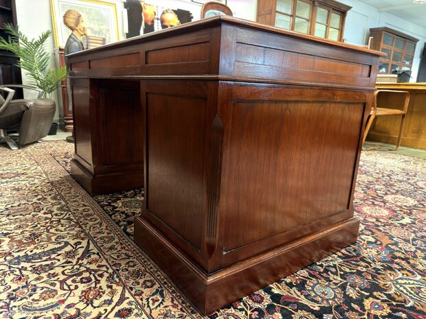 Klassiek-Antiek-Oud-Engels-Chesterfield-Vintage-Origineel-Globe-Wernicke-Bureau-Desk-Mahoniehout-Groen-Leder