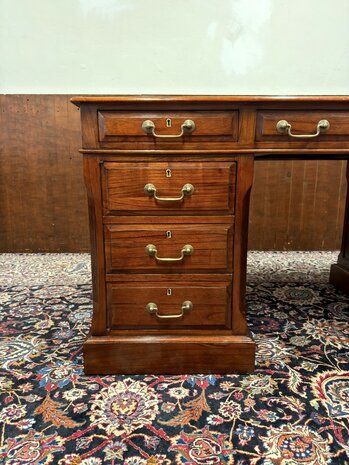 Klassiek-Antiek-Oud-Engels-Chesterfield-Vintage-Origineel-Globe-Wernicke-Bureau-Desk-Mahoniehout-Groen-Leder