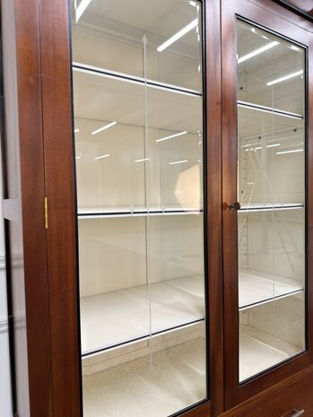 Klassiek-Antiek-Oud-Engels-Chesterfield-Vintage-Art-Deco-Boekenkast-Bibliotheekkast-Kast-met-Ladder-Trap