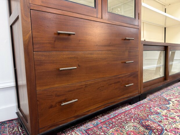 Klassiek-Antiek-Oud-Engels-Chesterfield-Vintage-Art-Deco-Boekenkast-Bibliotheekkast-Kast-met-Ladder-Trap