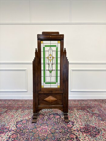 Klassiek-Engels-Oud-Antiek-Vintage-Chesterfield-Mahonie-Kamerscherm-Room-Divider-Glas-In-Lood