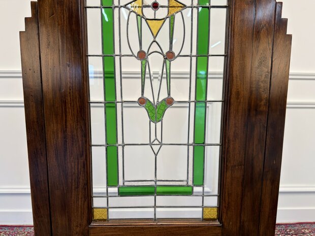 Klassiek-Engels-Oud-Antiek-Vintage-Chesterfield-Mahonie-Kamerscherm-Room-Divider-Glas-In-Lood
