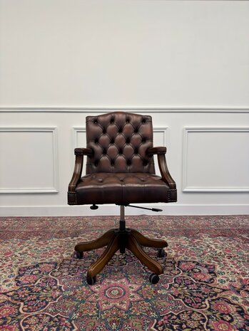 Klassiek-Engels-Oud-Antiek-Vintage-Chesterfield-Bureaustoel-President-Chair-Oxblood-Leder