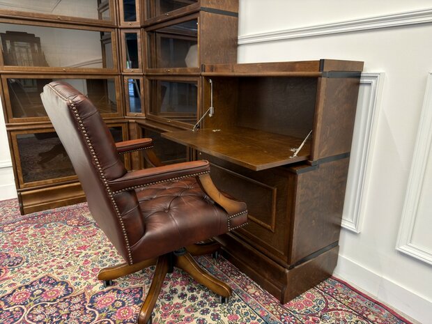 Klassiek-Engels-Oud-Antiek-Vintage-Chesterfield-Globe-Wernicke-Stijl-Boekenkast-Hoekkast-Bibliotheekkast