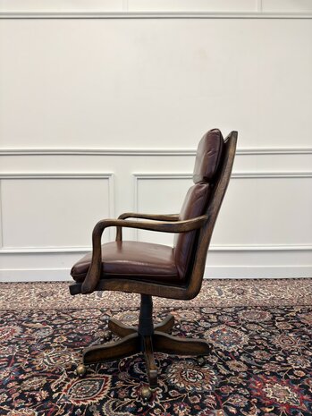 Klassiek-Engels-Antiek-Oud-Chesterfield-Vintage-Bureaustoel-President-Chair-Bordeaux-Leder