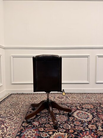 Klassiek-Engels-Antiek-Oud-Chesterfield-Vintage-Bureaustoel-President-Chair-Bruin-Leder