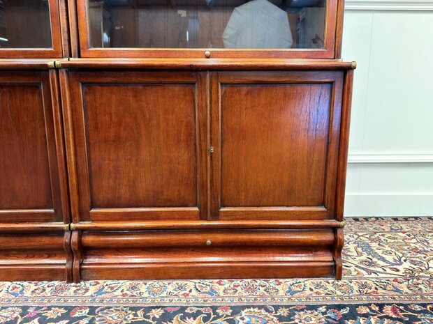 Klassiek-Engels-Antiek-Oud-Vintage-Chesterfield-Set-Originele-Globe-Wernicke-Boekenkast-Bibliotheekkast-Kast