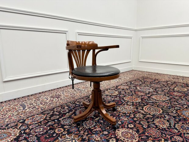 Klassiek-Engels-Antiek-Oud-Vintage-Chesterfield-Thonet-Bureaustoel-Desk-Chair