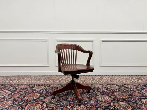 Klassiek-Engels-Antiek-Oud-Vintage-Chesterfield-Amerikaanse-Bureaustoel-Desk-Chair
