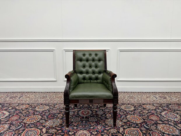 Klassiek-Engels-Antiek-Oud-Vintage-Chesterfield-Bureaustoel-Fauteuil-Stoel