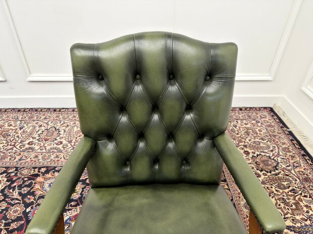 Klassiek-Engels-Antiek-Oud-Vintage-Chesterfield-Groene-Bureaustoel-President-Chair