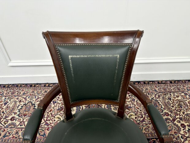 Klassiek-Antiek-Engels-Oud-Chesterfield-Bureaustoel-President-Chair-Groen-Leder