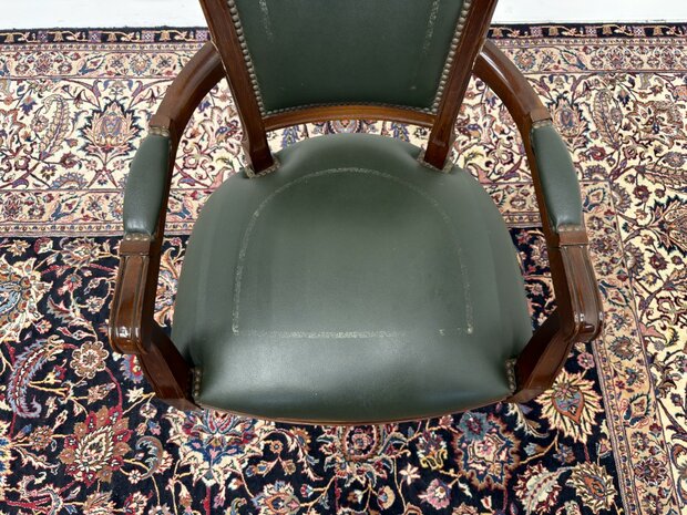 Klassiek-Antiek-Engels-Oud-Chesterfield-Bureaustoel-President-Chair-Groen-Leder