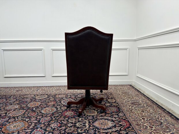 Klassiek-Antiek-Engels-Oud-Chesterfield-Bureaustoel-Director-President-Chair-Bruin-Leder