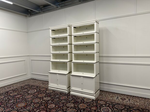 Klassiek-Antiek-Engels-Oud-Chesterfield-Originele-Globe-Wernicke-Boekenkast-Bibliotheekkast-Kast-Wit