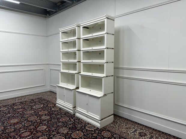 Klassiek-Antiek-Engels-Oud-Chesterfield-Originele-Globe-Wernicke-Boekenkast-Bibliotheekkast-Kast-Wit
