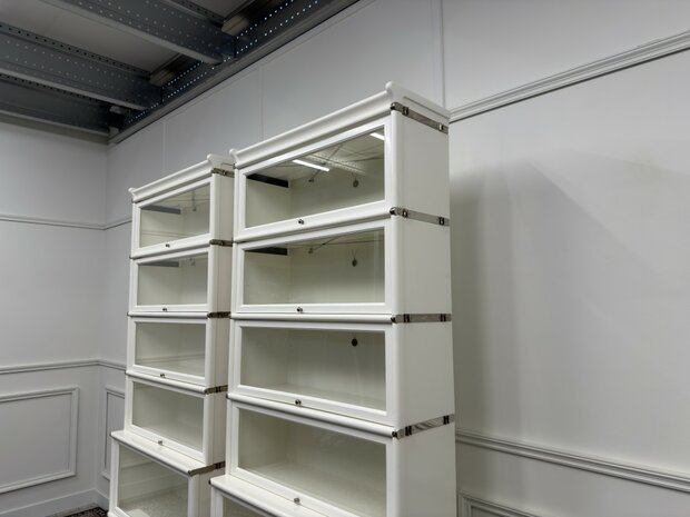 Klassiek-Antiek-Engels-Oud-Chesterfield-Originele-Globe-Wernicke-Boekenkast-Bibliotheekkast-Kast-Wit