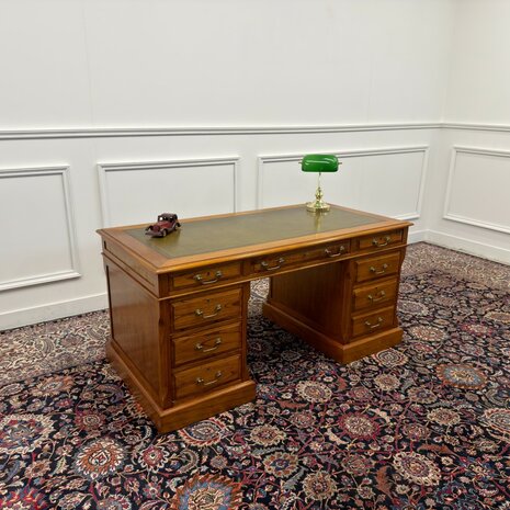Klassiek-Engels-Antiek-Oud-Vintage-Origineel-Globe-Wernicke-Bureau-Desk-Groen-Leder