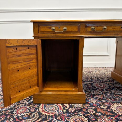 Klassiek-Engels-Antiek-Oud-Vintage-Origineel-Globe-Wernicke-Bureau-Desk-Groen-Leder