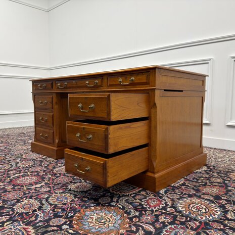 Klassiek-Engels-Antiek-Oud-Vintage-Origineel-Globe-Wernicke-Bureau-Desk-Groen-Leder