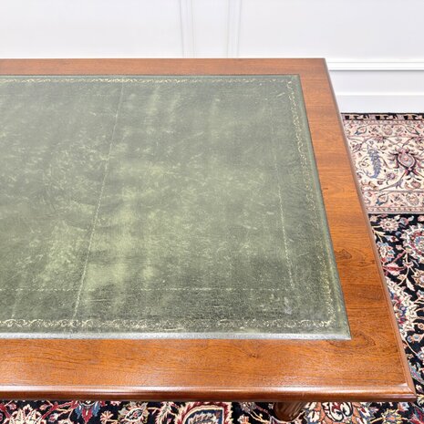 Klassiek-Antiek-Engels-Oud-Chesterfield-Bureau-Schrijftafel-Groen-Leder