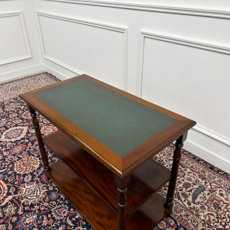 Klassiek-Engels-Antiek-Oud-Chesterfield-Vintage-Sidetable-Side-Table-Bijzettafel-Groen-Leder