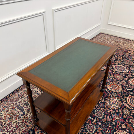 Klassiek-Engels-Antiek-Oud-Chesterfield-Vintage-Sidetable-Side-Table-Bijzettafel-Groen-Leder