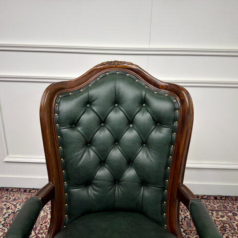 Klassiek-Engels-Antiek-Oud-Vintage-Chesterfield-Bureaustoel-President-Chair-Groen-Leder