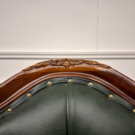 Klassiek-Engels-Antiek-Oud-Vintage-Chesterfield-Bureaustoel-President-Chair-Groen-Leder