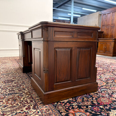 Klassiek-Engels-Oud-Antiek-Vintage-Chesterfield-Bureau-Desk-Groen-Leder