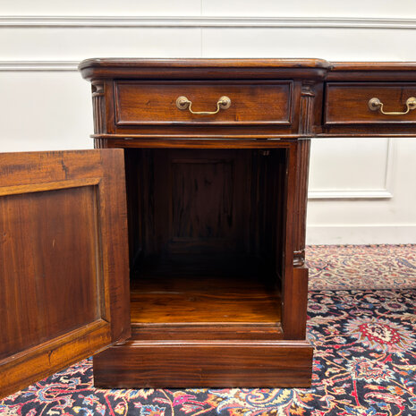 Klassiek-Engels-Oud-Antiek-Vintage-Chesterfield-Bureau-Desk-Groen-Leder