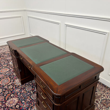 Klassiek-Engels-Oud-Antiek-Vintage-Chesterfield-Bureau-Desk-Groen-Leder