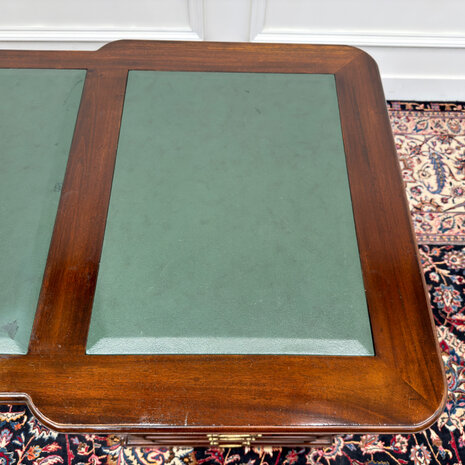 Klassiek-Engels-Oud-Antiek-Vintage-Chesterfield-Bureau-Desk-Groen-Leder