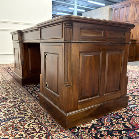 Klassiek-Engels-Oud-Antiek-Vintage-Chesterfield-Bureau-Desk-Groen-Leder