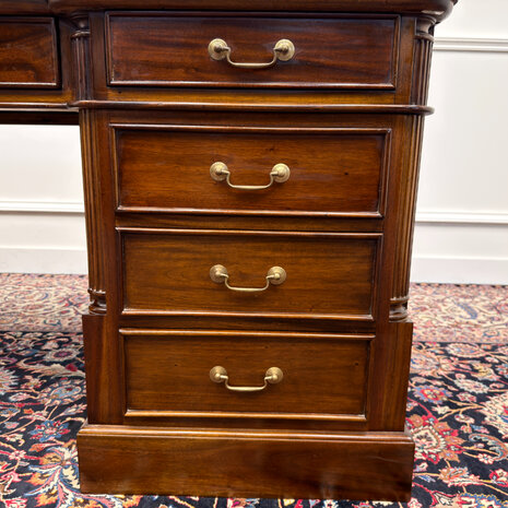 Klassiek-Engels-Oud-Antiek-Vintage-Chesterfield-Bureau-Desk-Groen-Leder