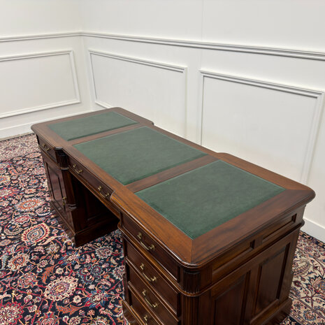 Klassiek-Engels-Oud-Antiek-Vintage-Chesterfield-Bureau-Desk-Groen-Leder