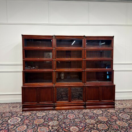 Klassiek-Antiek-Engels-Oud-Vintage-Chesterfield-Globe-Wernicke-Stijl-Boekenkast-Bibliotheekkast-Kast