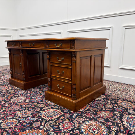 Klassiek-Engels-Antiek-Oud-Vintage-Chesterfield-Bureau-Desk-Bruin-Leder