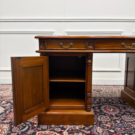 Klassiek-Engels-Antiek-Oud-Vintage-Chesterfield-Bureau-Desk-Bruin-Leder