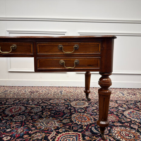 Klassiek-Engels-Antiek-Oud-Vintage-Chesterfield-Bureau-Desk-Schrijftafel-Groen-Leder