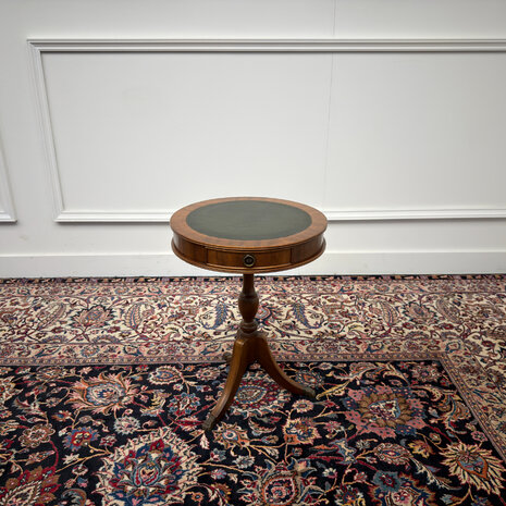 Klassiek-Engels-Antiek-Oud-Vintage-Chesterfield-Sidetable-Side-Table-Bijzettafel-Groen-Leder